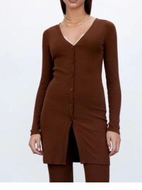 Zara Brown Button-Front V-Neck Long Sleeve cardigan